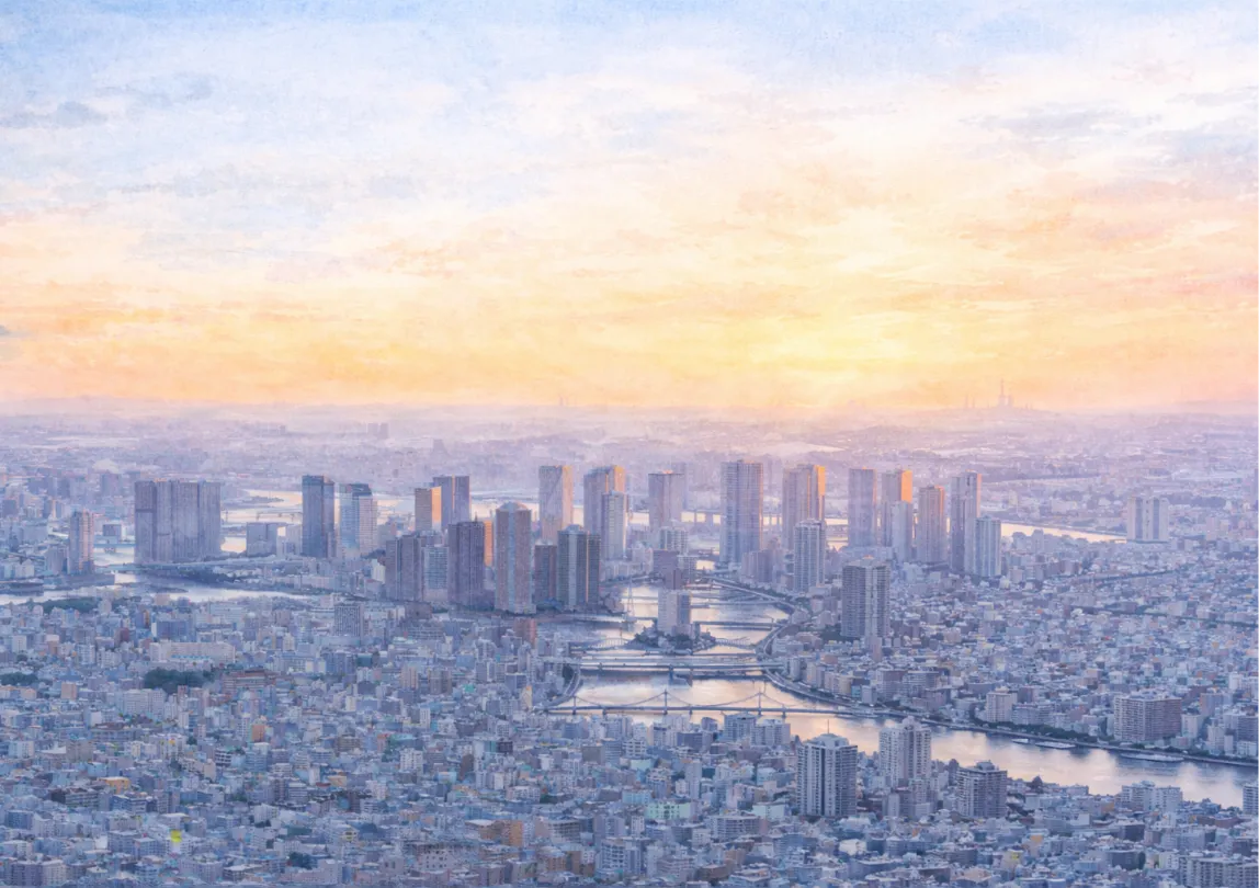 都市の夕焼けの風景