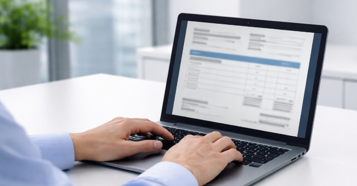 パソコンで見積もりを作成している様子